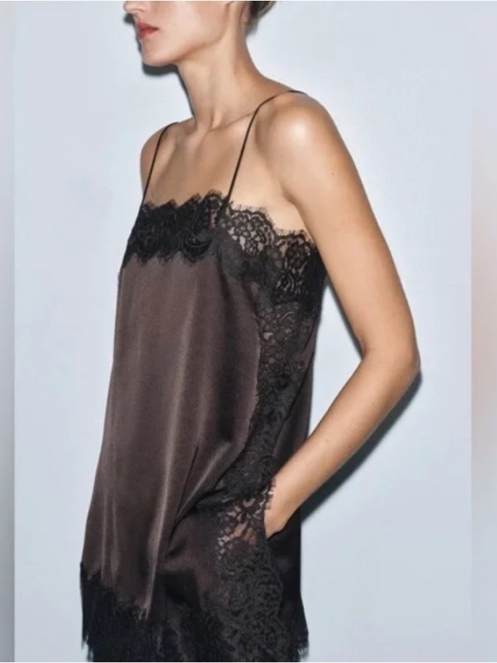 Zara NWT chocolate brown lace top 5919/206